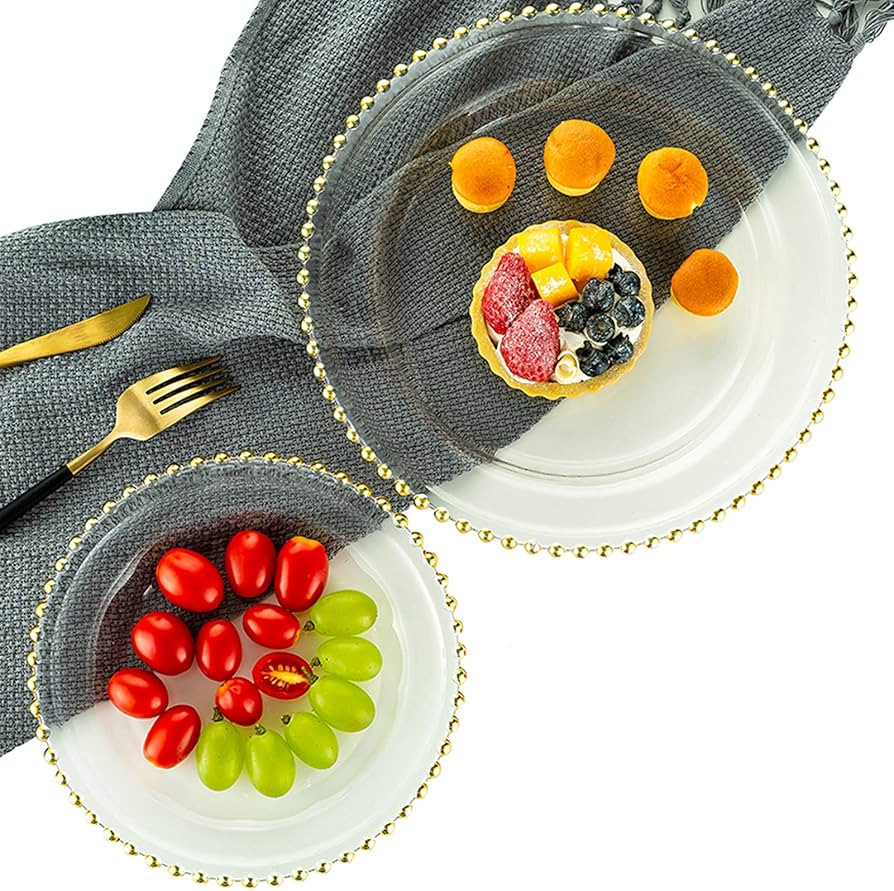 NUPTIO Side Plates Round Charger Plates Glass Tray with Beaded Rim, Glass Plates Dinner Chargers ... | Amazon (UK)