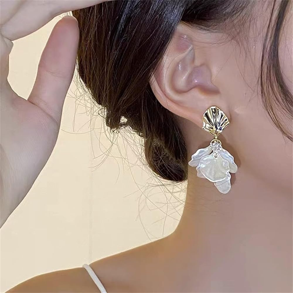 Seashell Pearl Stud Earrings for Women Ocean Sea Theme Sweet Double Layer Acrylic Shell Lightweig... | Amazon (US)