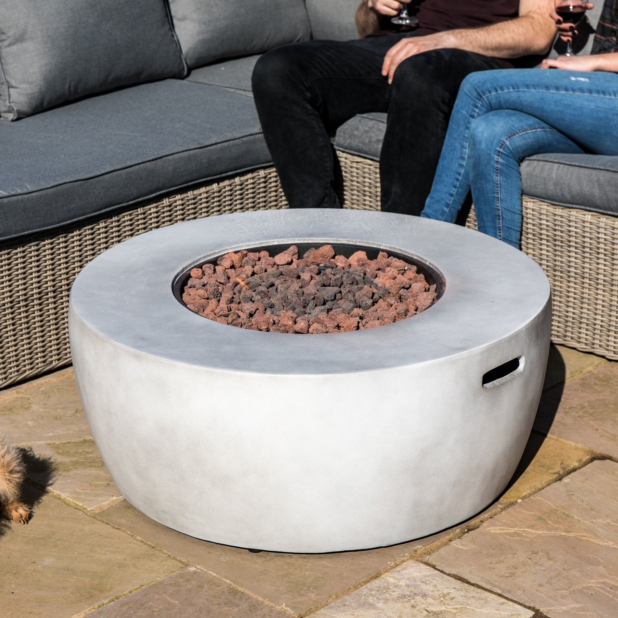 Teamson Home 36" Outdoor Round Propane Gas Fire Pit with Faux Concrete Base, Gray - Walmart.com | Walmart (US)