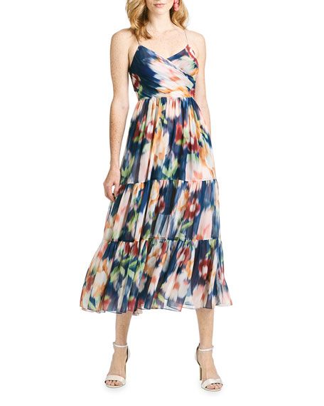 Sachin & Babi Abstract Floral Spaghetti Strap Midi Dress | Neiman Marcus