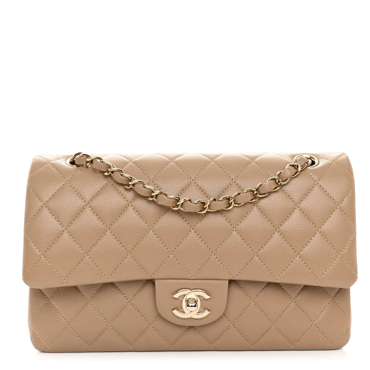 Caviar Quilted Medium Double Flap Dark Beige | FASHIONPHILE (US)