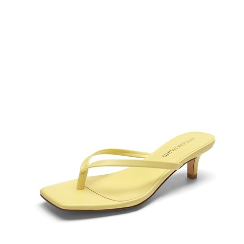 DREAM PAIRS Kitten Heels for Women Flip Flop Low Heels Square Open Toe Sandals Thong 1.96 Inch Heeled Sandals for Summer Vocation,Size 6.5,Yellow,SDHS25001W | Amazon (US)