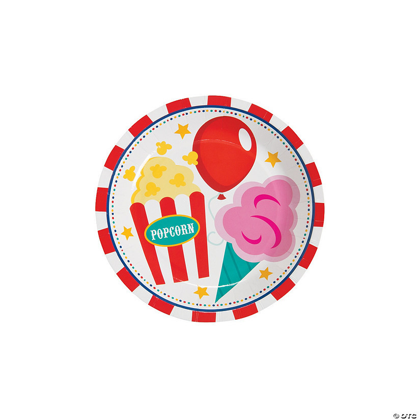Carnival Party Popcorn, Balloon, Cotton Candy Paper Dessert Plates - 8 Ct. | Oriental Trading Company