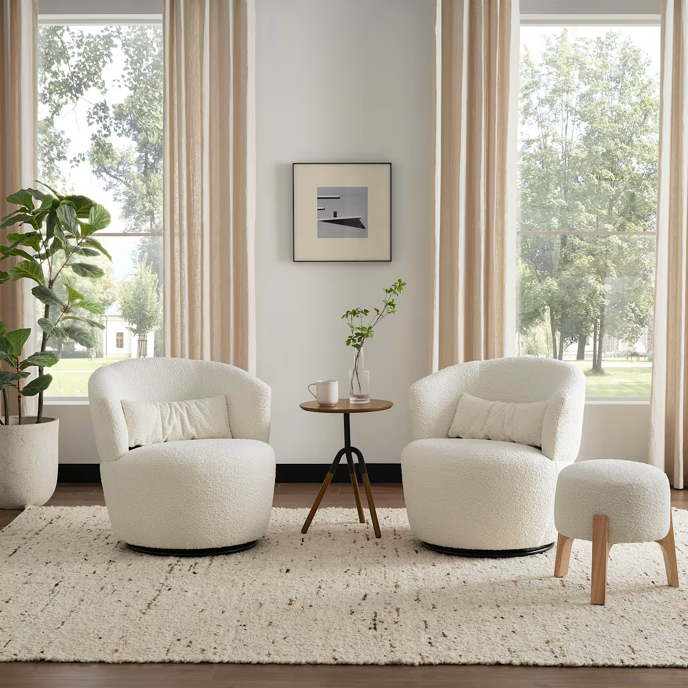 Amber Bouclé Swivel Chair, Snow | Castlery | Castlery US