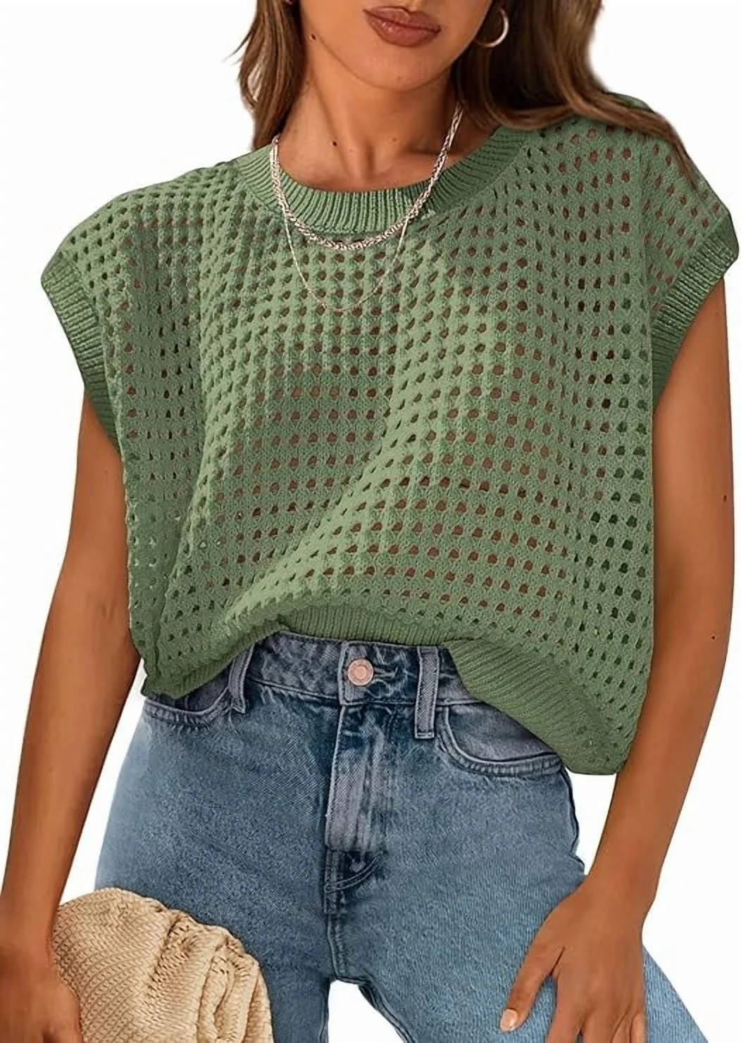 PRETTYGARDEN Womens Spring Tops Summer Shirts Crochet Cap Sleeve Sweater Pullover Cute Crew Neck ... | Walmart (US)