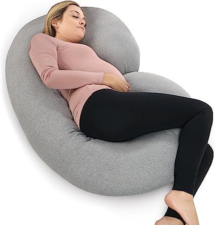 PharMeDoc Pregnancy Pillow with Jersey Cover, C Shaped Full Body Pillow Grey - Includes Travel Ba... | Amazon (US)