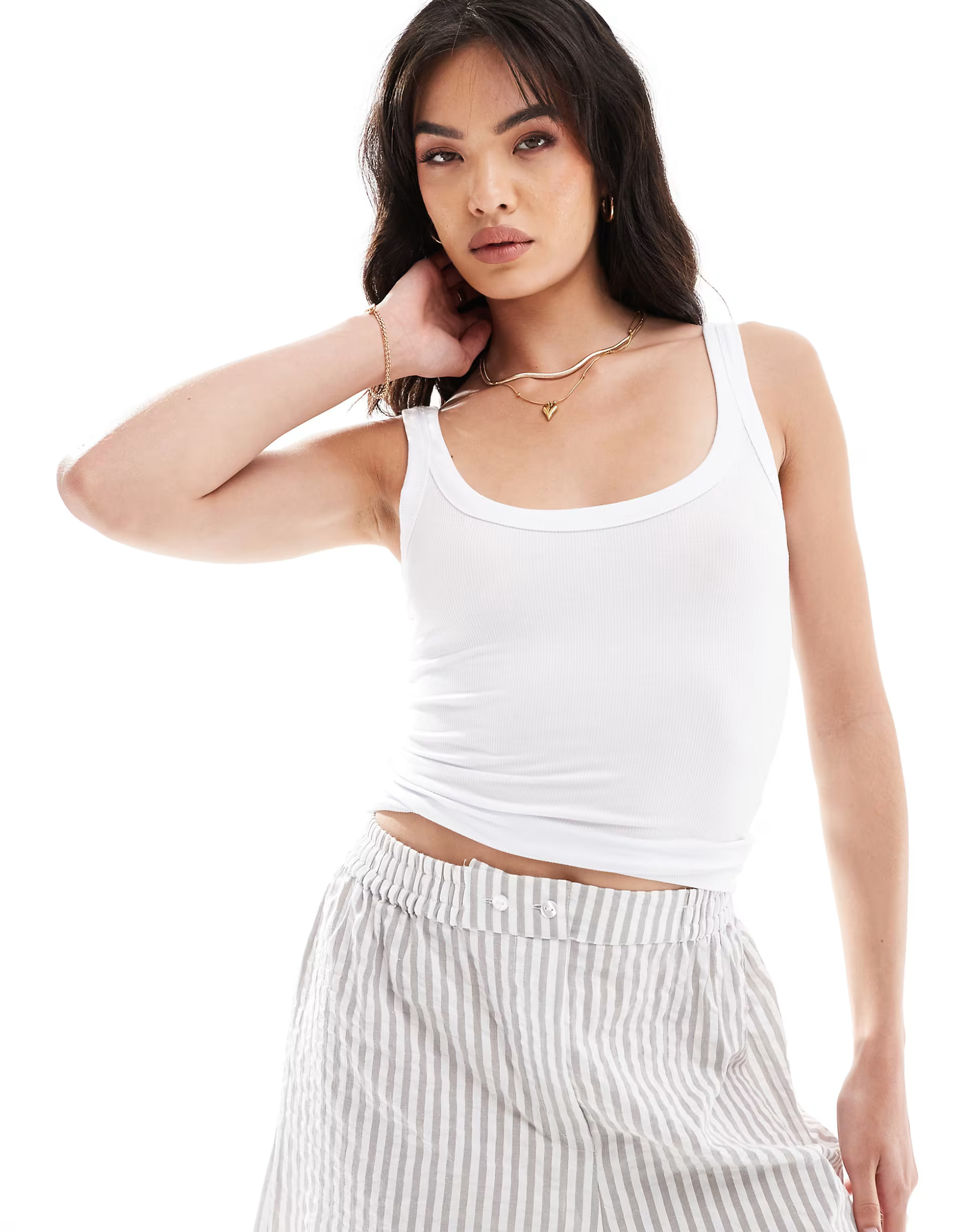 Cotton:On Staple rib double scoop tank in white | ASOS (Global)