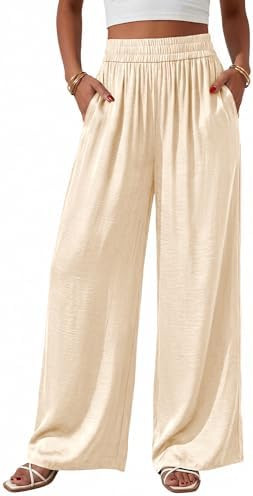 BTFBM Wide Leg Pants Woman Summer 2026 Pockets Dressy Flowy Lightweight Glitter Satin Palazzo Bea... | Amazon (US)