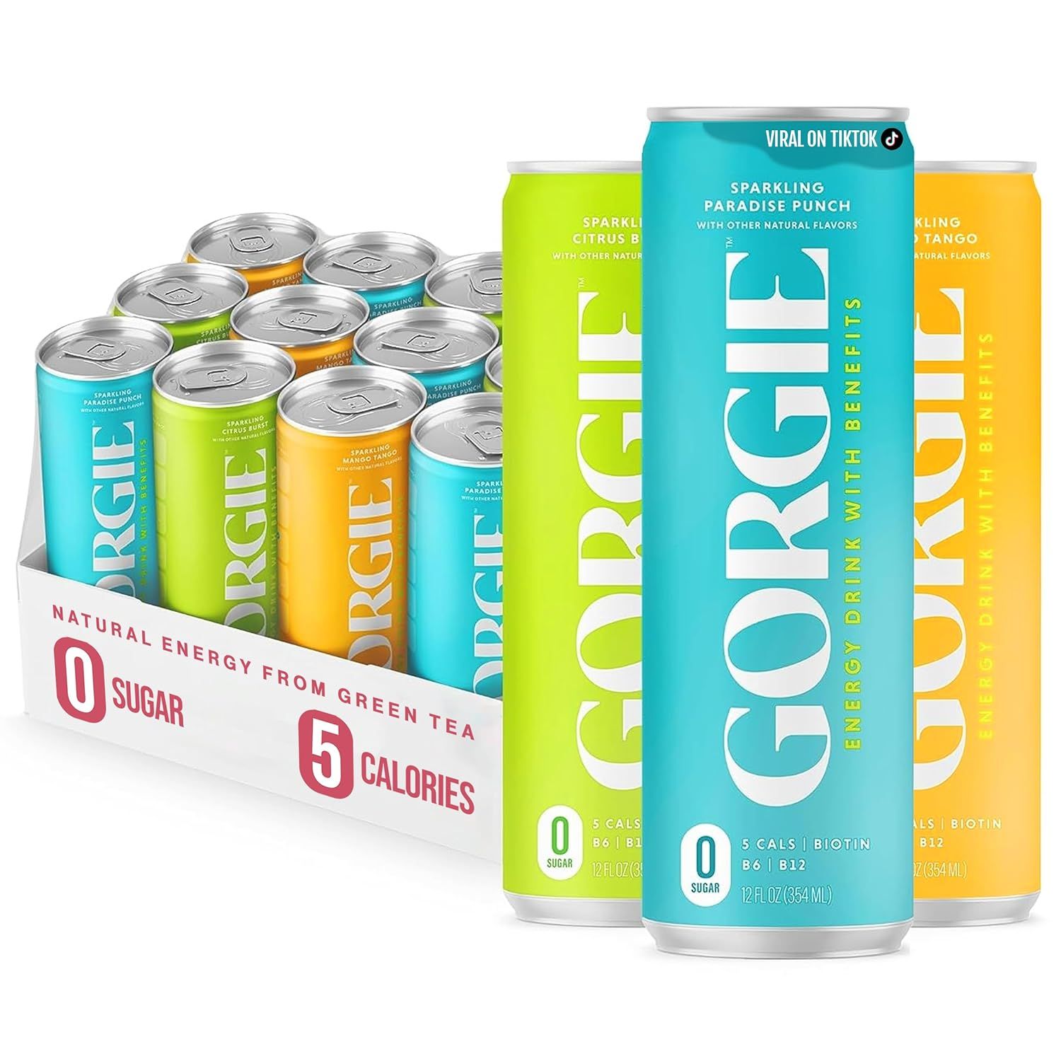GORGIE Tropical Variety, Sugar-Free Natural Energy Drink Sparkling, Healthy Energy Drinks - Green... | Amazon (US)