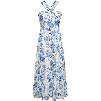 GRACE KARIN 2025 Women's Criss Cross Halterneck Sleeveless Summer Floral Print Flowy A Line Maxi ... | Amazon (US)
