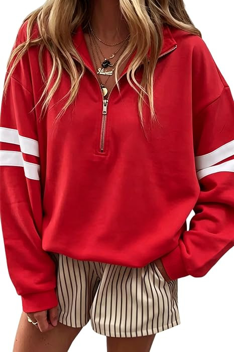 Women's Varsity Striped Sweatshirt Oversized Lightweight Knit Pullover | Amazon (US)