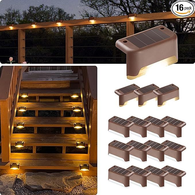 GIGALUMI Led Solar Deck Lights, 16 Pack Waterproof for Outdoor Stairs, Step, Fence, Railing, Yard... | Amazon (US)