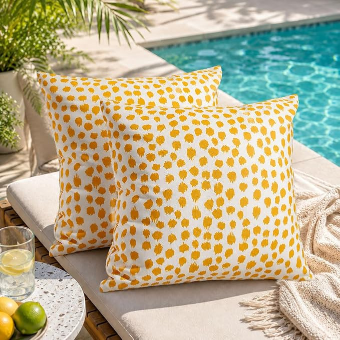 Allorry Outdoor Pillow Covers 18x18 Set of 2 Boho Design Yellow Polka Dot Decorations Pillows Sum... | Amazon (US)