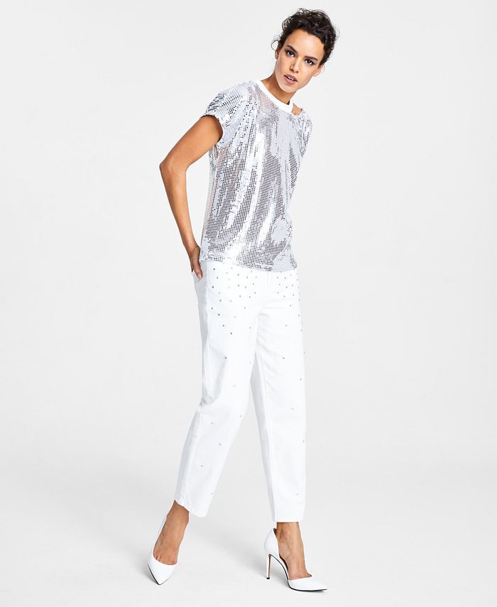 INC International Concepts Mirror Foil Cut-Out Top, Created for Macy's & Reviews - Tops - Women -... | Macys (US)