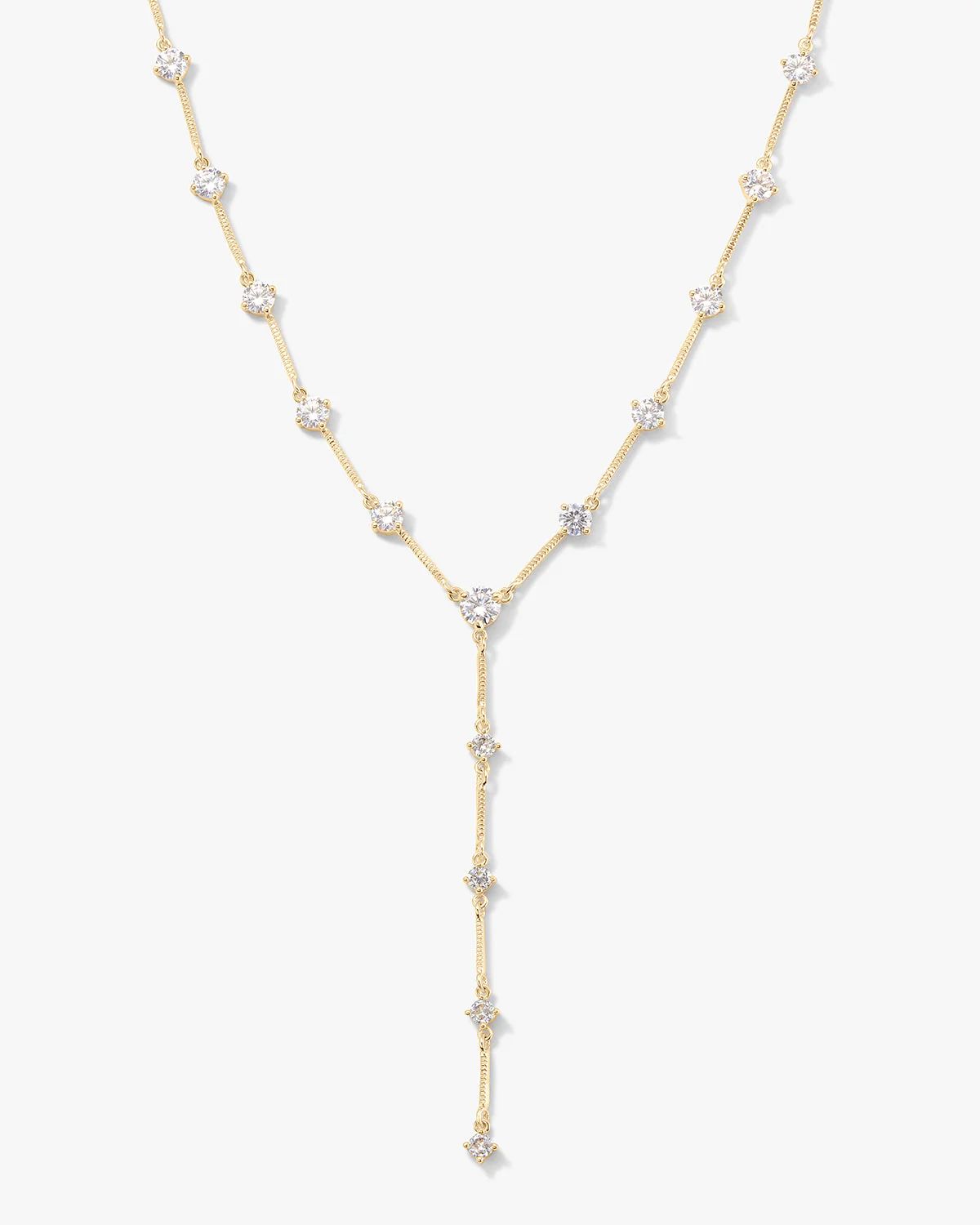Lavish Lariat Necklace - Gold|White Diamondettes | Melinda Maria