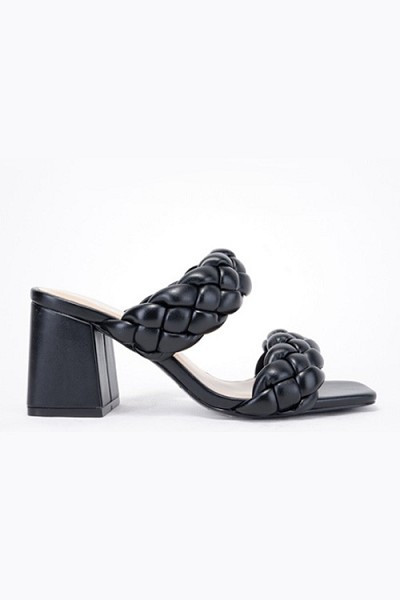 Braided Woven Two Strap Chunky Heels-Black | Fashion Junkee