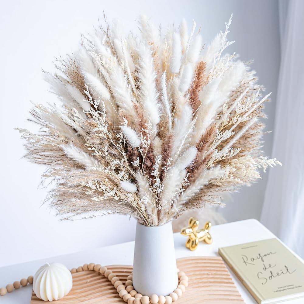 96PCS Natural Dried Pampas Grass Boho Home Decor Bouquet Phragmites Dried Flowers Bouquet for Wed... | Amazon (US)