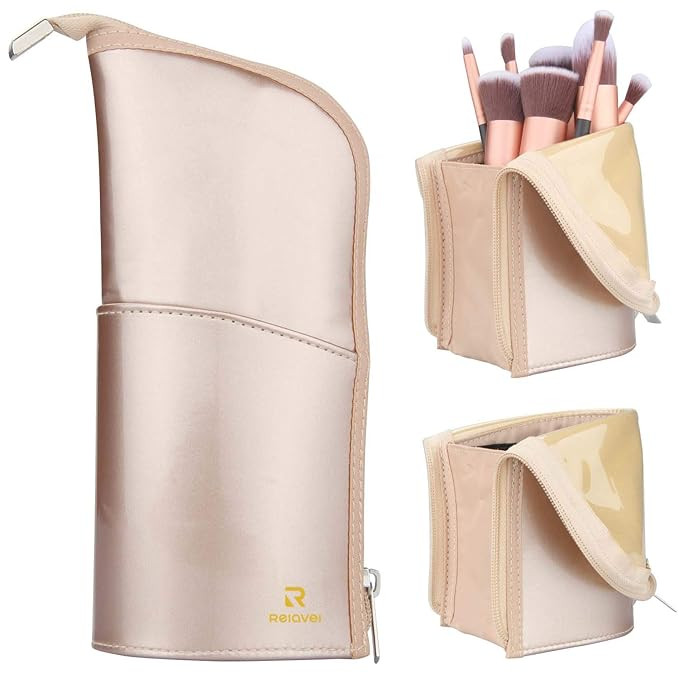 Makeup Brush Holder Organizer Bag Professional Artist Brushes Travel Bag Stand-up Makeup Cup Wate... | Amazon (US)