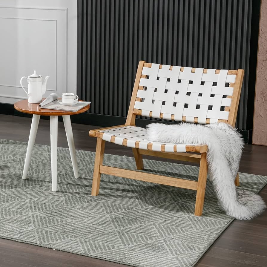 Okeysen Mid Century Modern Chair for Living Room, Woven Leather Accent Chair with Boho Wood, Mode... | Amazon (US)