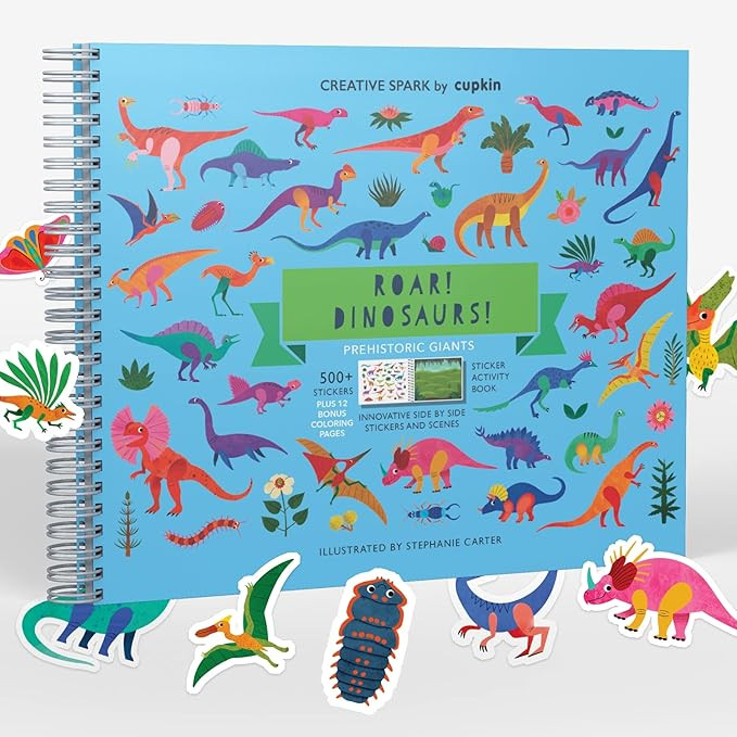Dinosaur Stickers + Coloring Book for Kids 3-5: Side by Side Dinosaur Books for Kids 3-5 with 500... | Amazon (US)