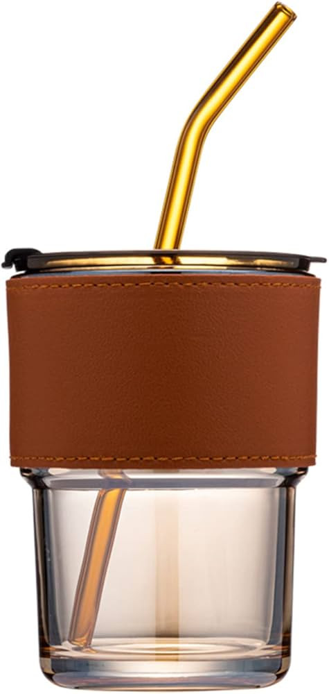 13 oz Tumbler Water Glass, Glass Coffee Mugs with Straw and Lid, Iced Tea Cup Thicken Wall Insula... | Amazon (US)