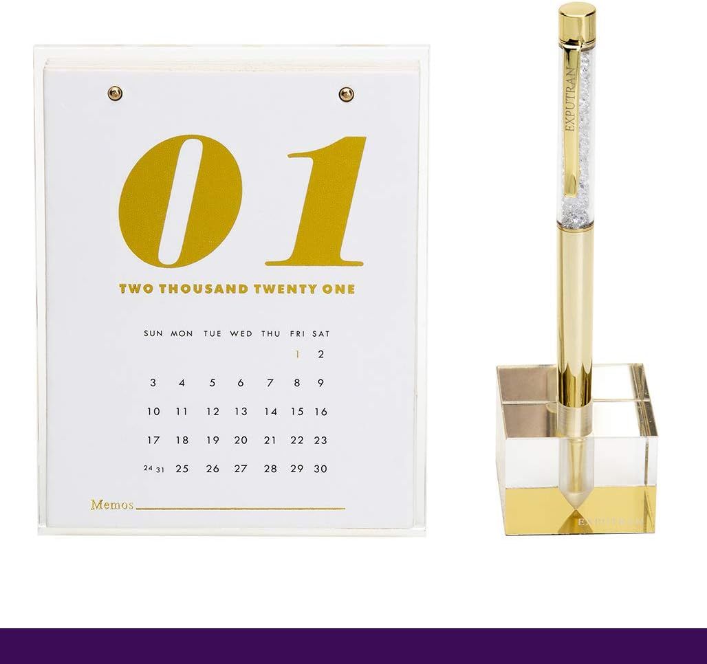 Acrylic Small 12 Month Desktop Calendar with Pen and Pen Holder, Dated January 2021 - December 20... | Amazon (US)