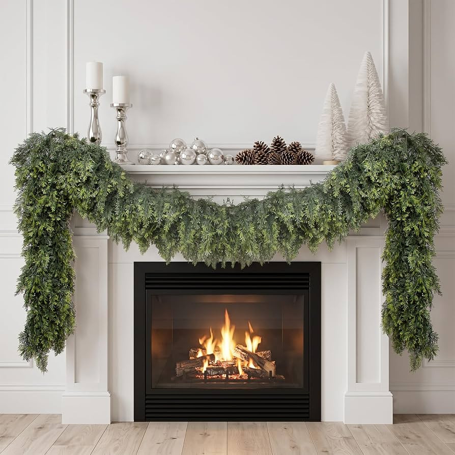 Hananona 9 FT Christmas Garland, Real Touch Cedar Garlands, 1 Pcs | Amazon (US)