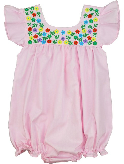 Pink Embroidered Floral Fiesta Bubble - Shipping Mid-June | Cecil and Lou