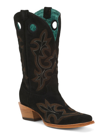 Suede Embroidered Square Toe Western Boots For Women, Leather/Suede | TJ Maxx