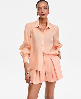 I.N.C. International Concepts Women's Puffed-Sleeve Sheer Blouse, Macy's Exclusive - Macy's | Macy's