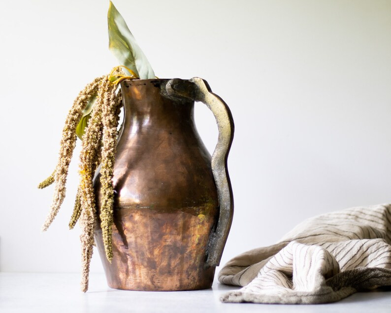 Antique Etched Hand Hammered Copper Pitcher | Modern Farmhouse Decor | Etsy (US)