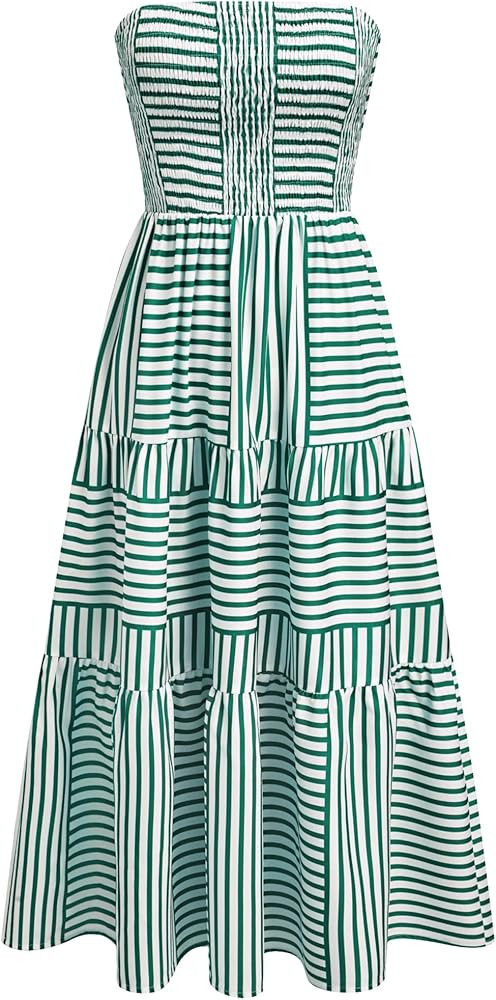 CIDER Women's Strapless Dress with Pockets Tube Striped Long Midi Dresses A Line Beach Vacation C... | Amazon (US)