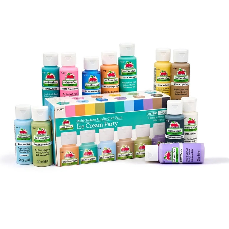 Apple Barrel Multi-Surface Acrylic Craft Paint Set, Ice Cream Party, 2 fl oz, Satin Finish, 12 Pi... | Walmart (US)