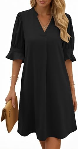 Cicy Bell Women's V-Neck Midi Dress Ruffled Half Sleeve Dresses Knee-Length Casual Dress Solid Co... | Amazon (CA)