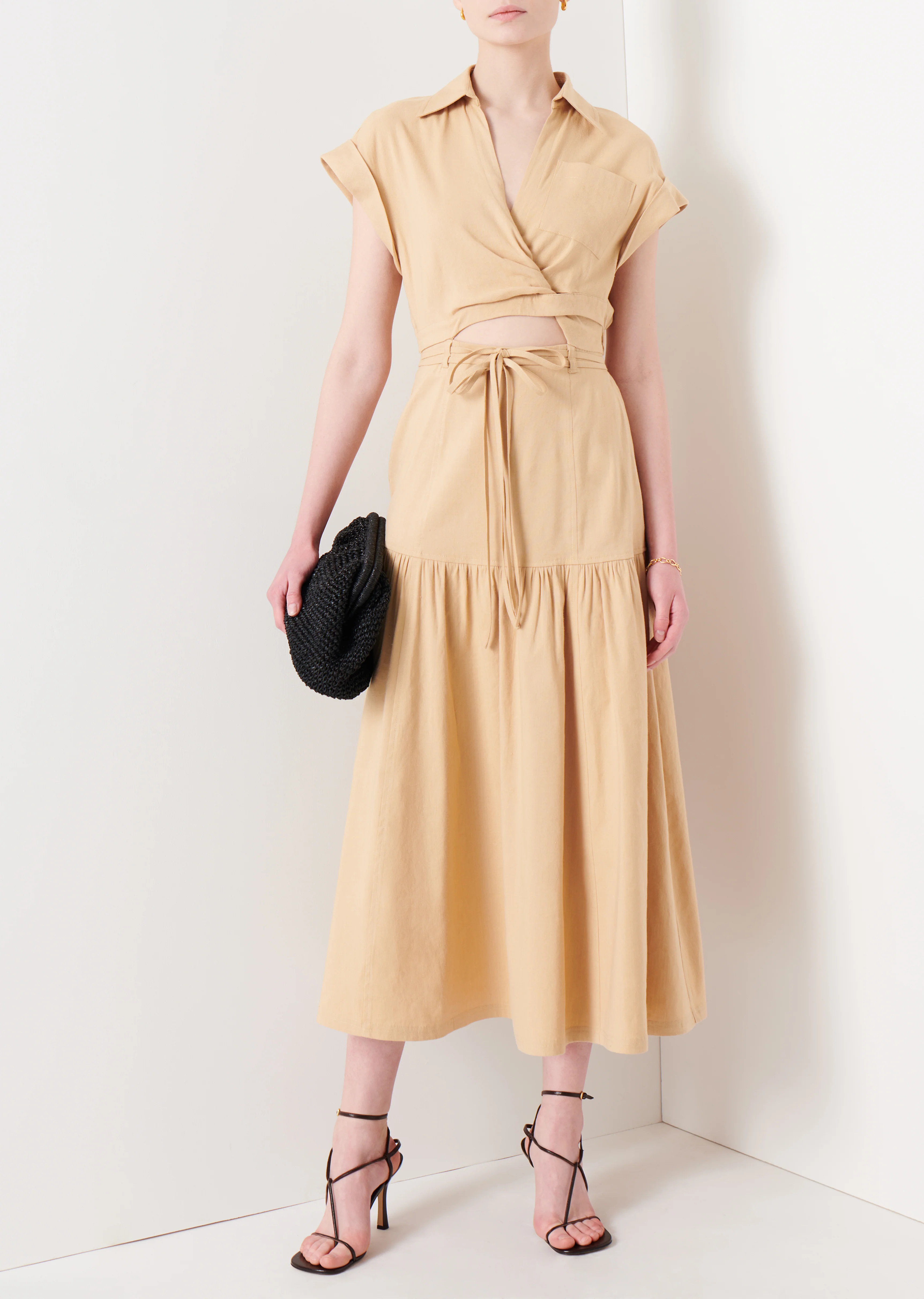 Charlene Cut-Out Shirt Dress - Almond | Derek Lam