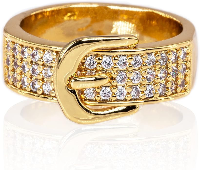 Belt Buckle Ring For Women Gold Silver Diamond Jewelry Statement Promise Ring For Girlfriend Cute... | Amazon (US)