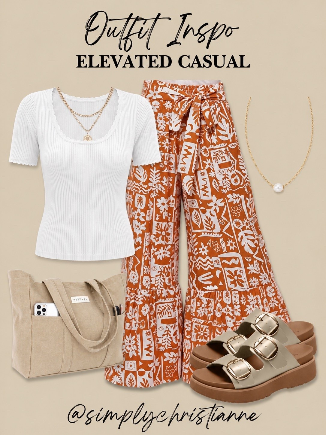 Facebook Caption:

This outfit feels like summer in the best way. 🤍🍊 The crisp white top paired with the printed wide-leg pants is fun, flattering, and so easy to wear for vacation, brunch, or everyday errands.

Amazon faahion

#LTKootd
