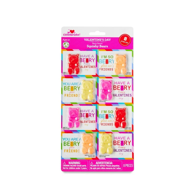 Valentine's Day Squishy Bear Party Favors, 8 Count, by Way To Celebrate | Walmart (US)