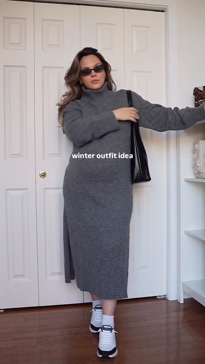 Winter outfit idea ❄️☃️

Outfit Details:
- Dress: @pinkblushmaternity 
- Shoes: @skechers.canada 
- Bag: @sacslambert 

#winteroutfits❄️ #everydayoutfits #size10 #ootd #pregnancyoutfit #maternitystyle