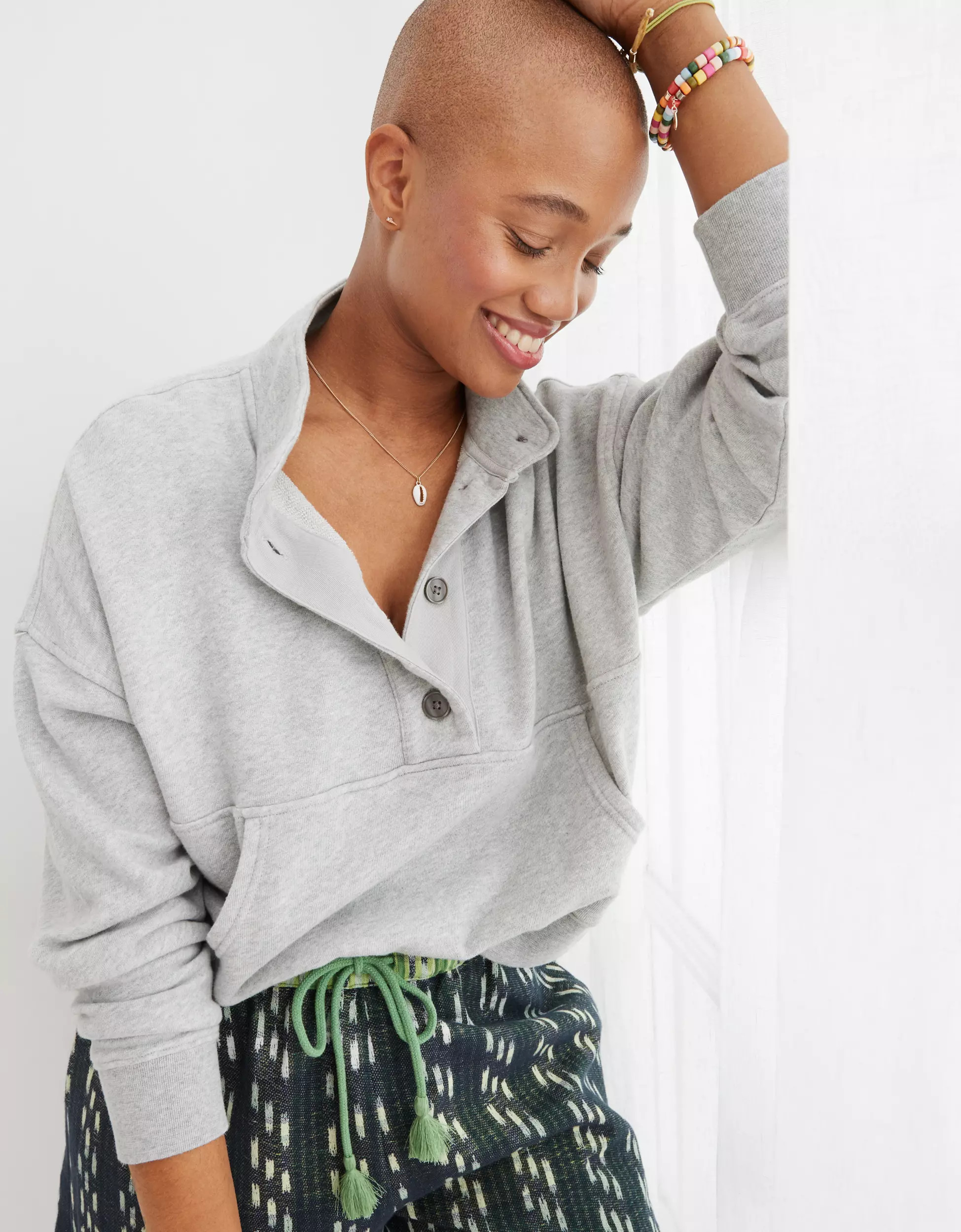 Aerie Button Mock Neck Cropped Sweatshirt | American Eagle Outfitters (US & CA)