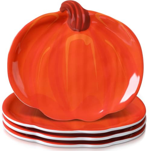 Rtteri 4 Pcs Pumpkin Shaped Melamine Plates Set Thanksgiving Serving Platter 8 Inch Fall Harvest Trays Decoration Salad Dessert Turkey Dish for Autumn Thanksgiving Halloween Party Supplies | Amazon (US)