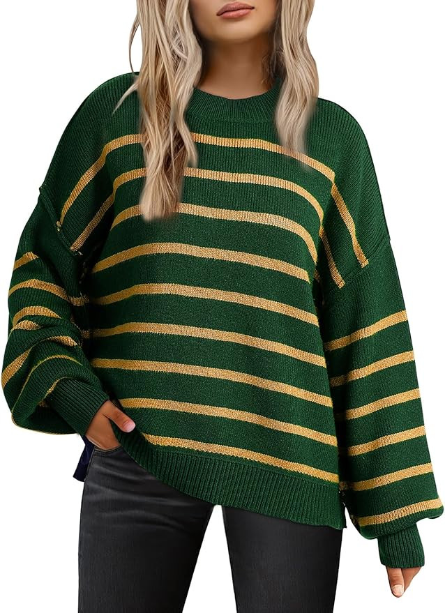 Dokotoo Womens Sweater 2024 Fall Winter Striped Sweaters Casual Seam on Outside Design Trendy Swe... | Amazon (US)
