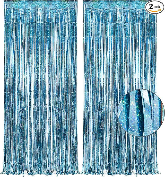 Blue Tinsel Curtain Party Backdrop - GREATRIL Foil Curtain Party Photo Streamers Backdrop for Fro... | Amazon (US)