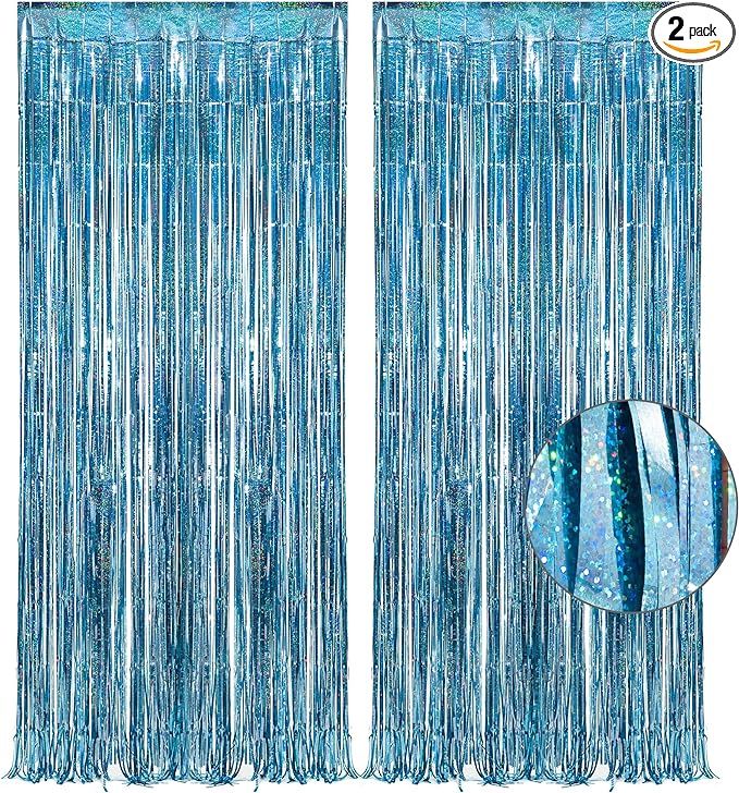 Blue Tinsel Curtain Party Backdrop - GREATRIL Foil Curtain Party Photo Streamers Backdrop for Fro... | Amazon (US)