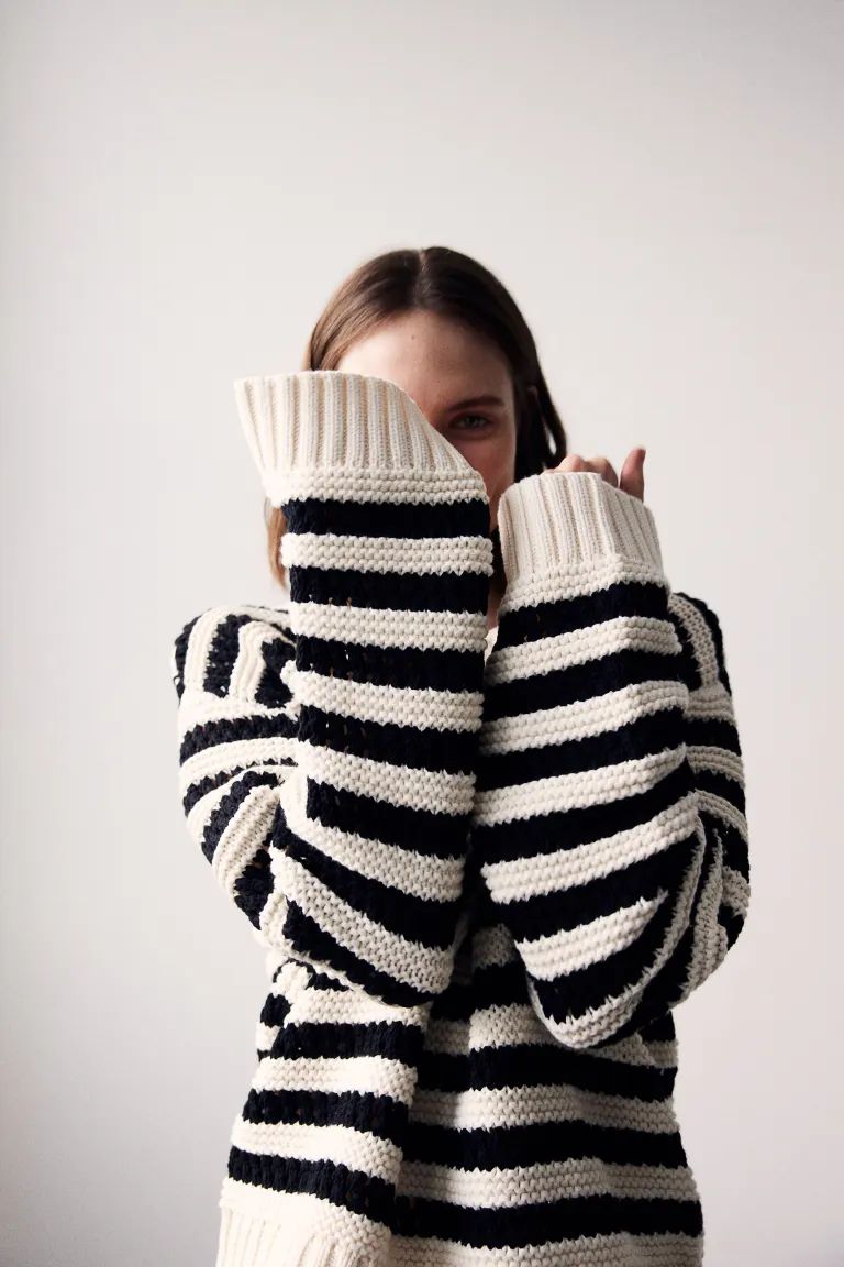Hole-knit Sweater - Cream/black striped - Ladies | H&M US | H&M (US + CA)