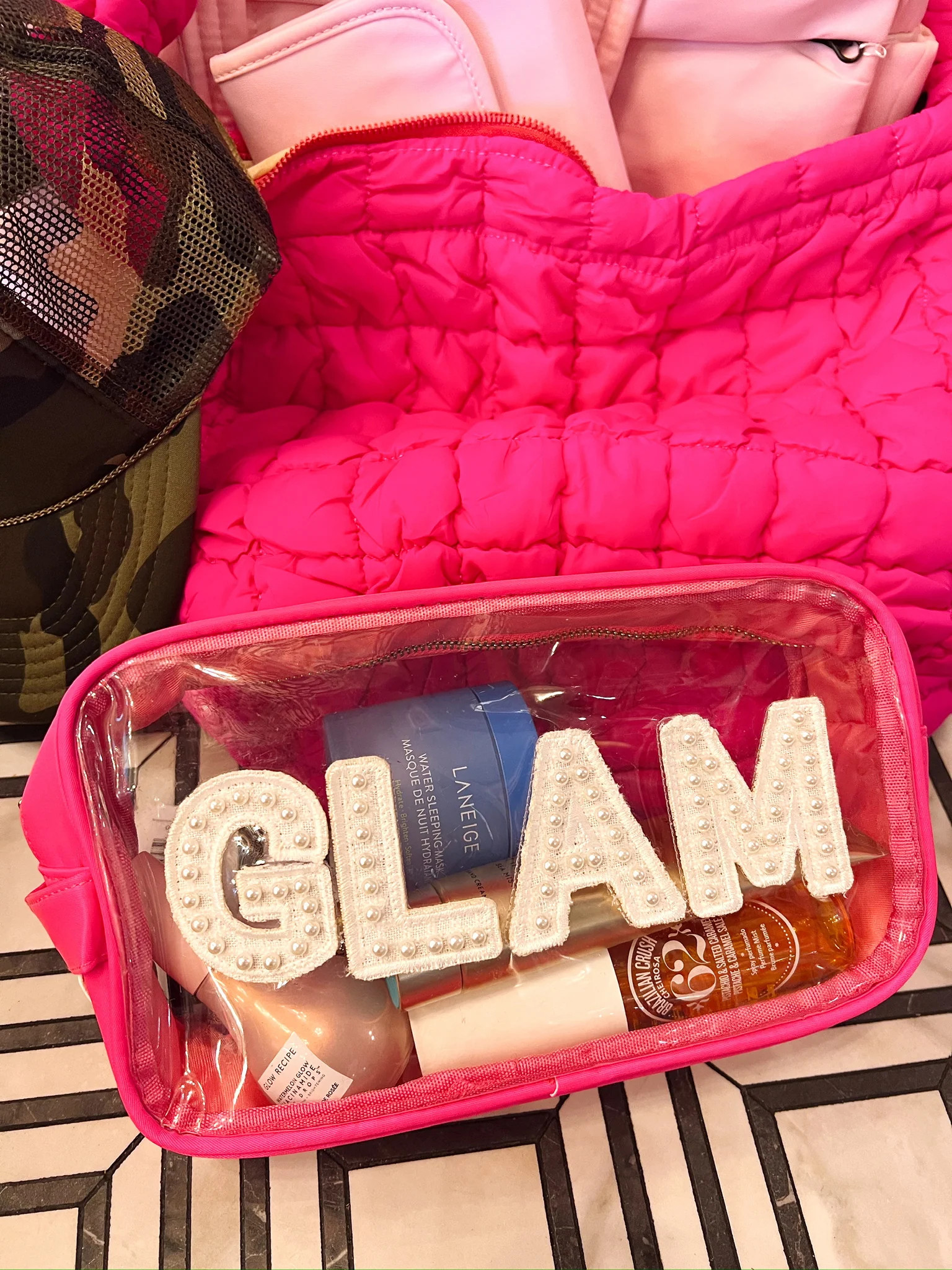 Glam - Clear Hot Pink Large w/ Pearl Patches | KenzKustomz