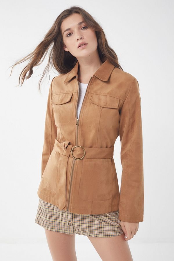 UO Faux Suede Belted Safari Jacket | Urban Outfitters (US and RoW)