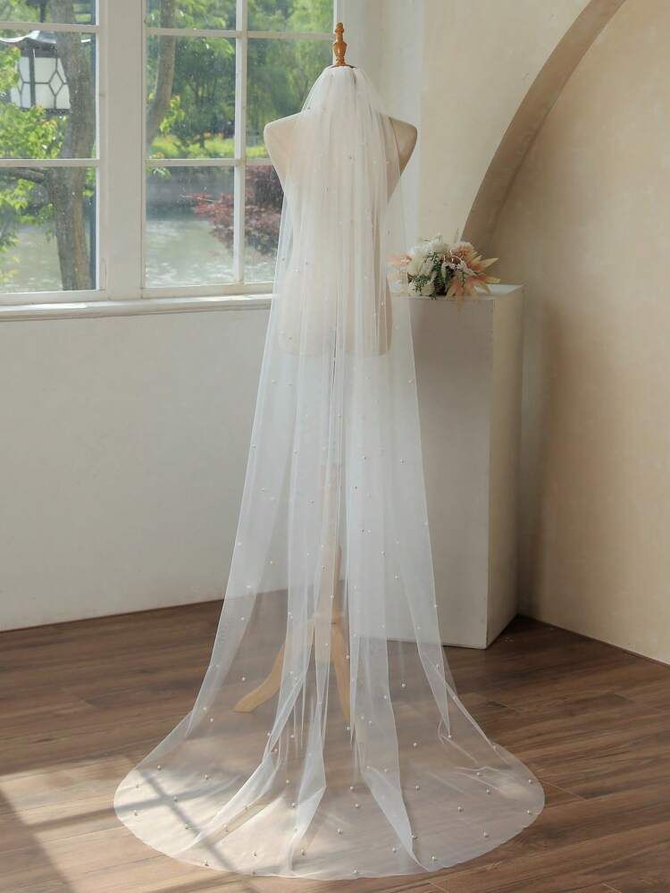 1pc Women Faux Pearl Decor Elegant Bridal Veil, For Wedding Party | SHEIN