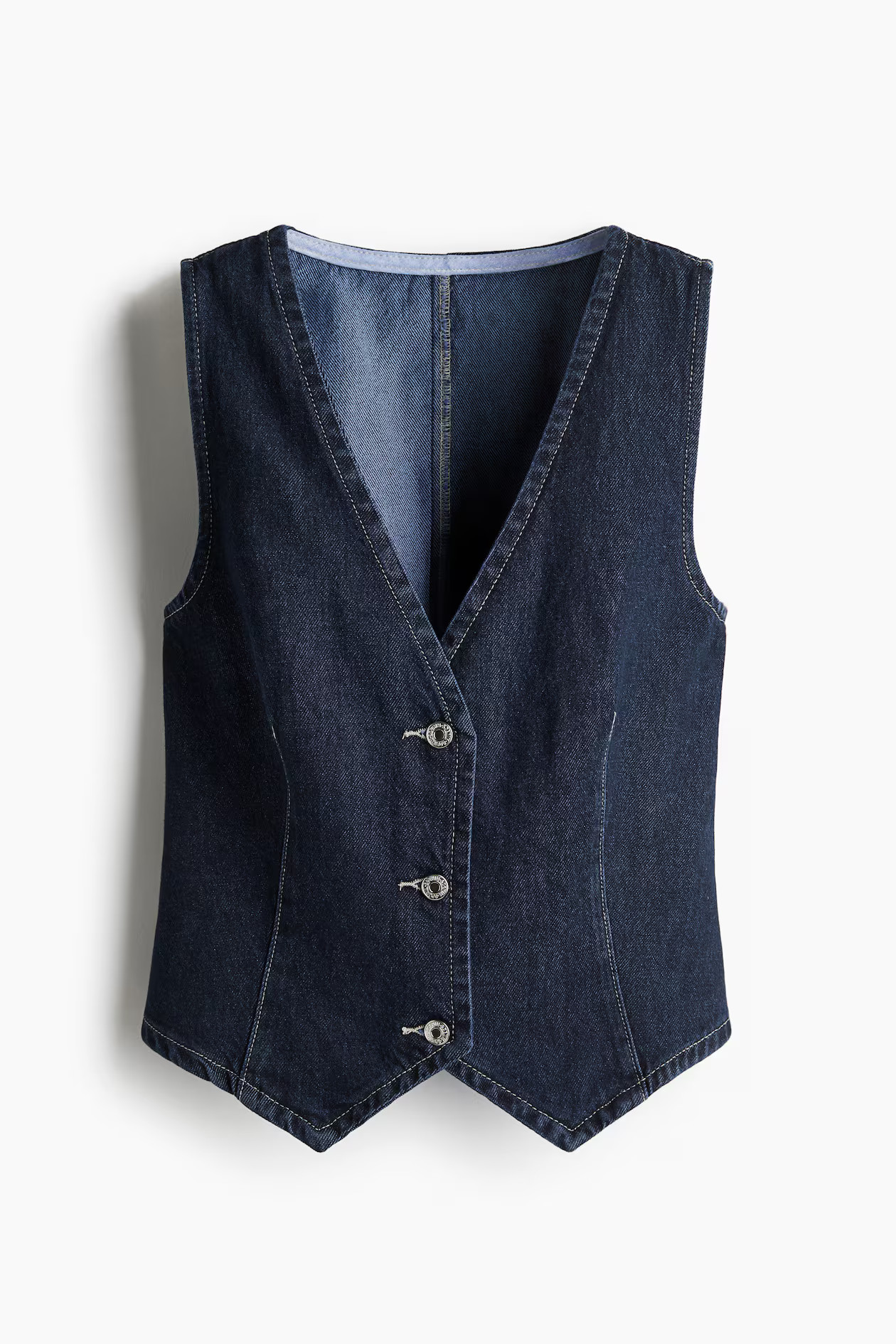 Denim waistcoat - Dark denim blue - Ladies | H&M GB | H&M (UK, MY, IN, SG, PH, TW, HK)