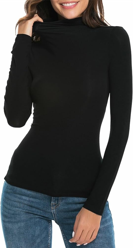Womens Mock Turtleneck Long Sleeve Stretch Fitted Underscrubs Layer Tee Tops | Amazon (US)